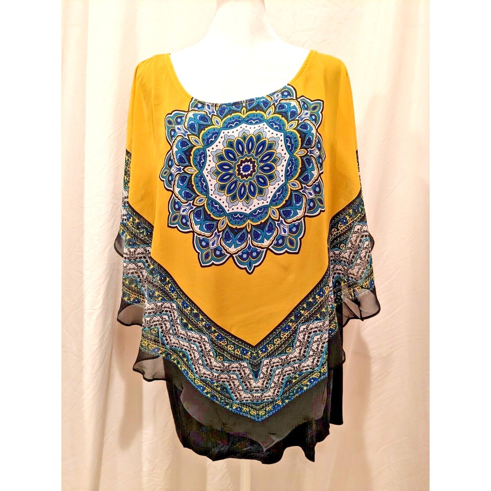 ALYX Poncho Style Kimono Tunic Womens Size 3X Blouse W/Under Slip Liner BOHO NWT